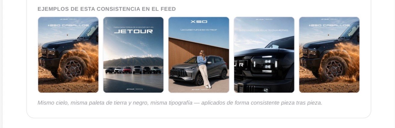 Cinco publicaciones de Jetour Venezuela que demuestran consistencia visual en el feed